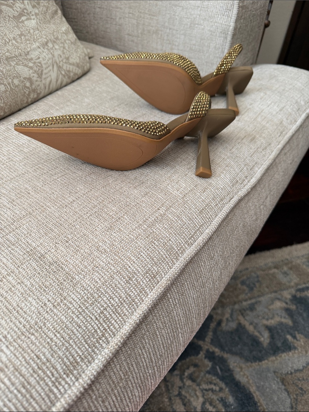 Zara Metallic Gold Studded Pointed Slingback Heels NWOT - Picture 3 of 3